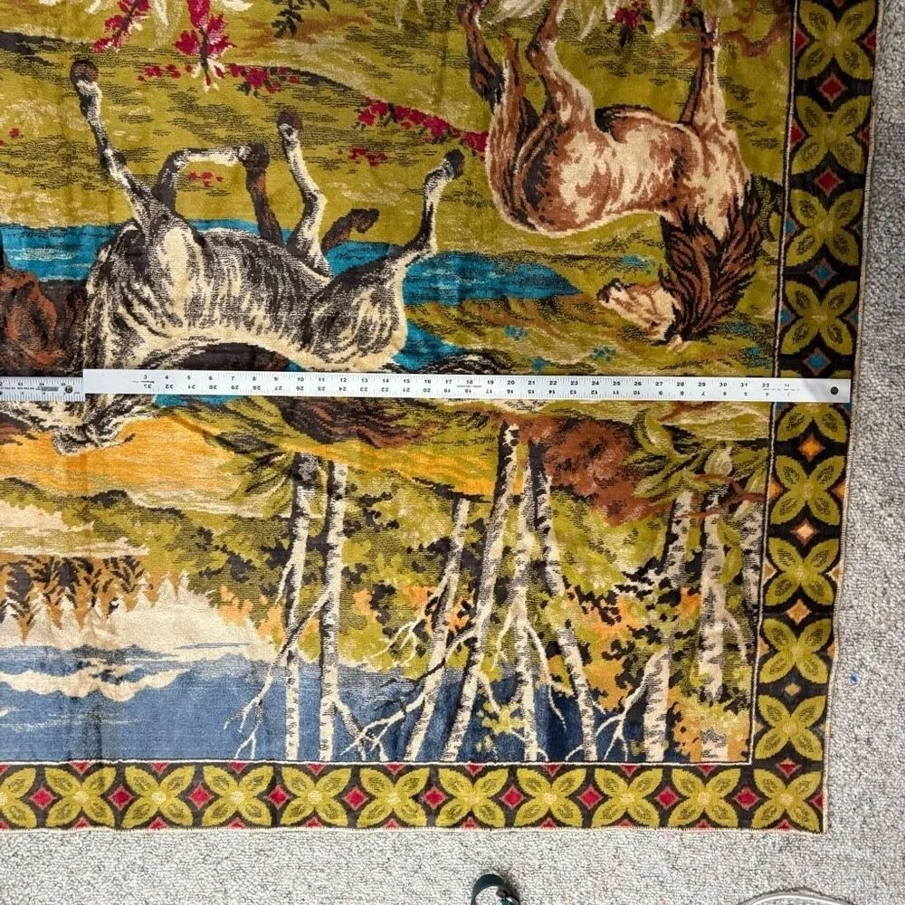 Vintage Wild Horses Wall Hanging Tapestry Rug‎ 1970s 70x 49 Landscape